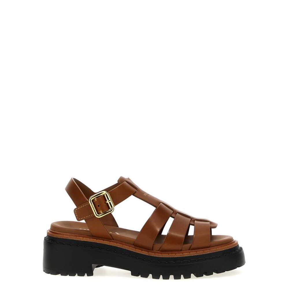 Prada Brown Calfskin Flat Women's Sandals
